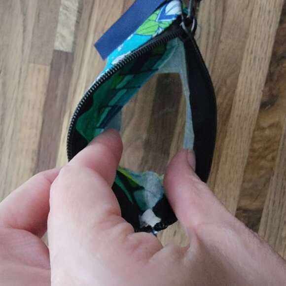 Greenbrier Travel Wallet Coin Purse Key Chain Floral Flower Blue Green - Picture 4 of 6